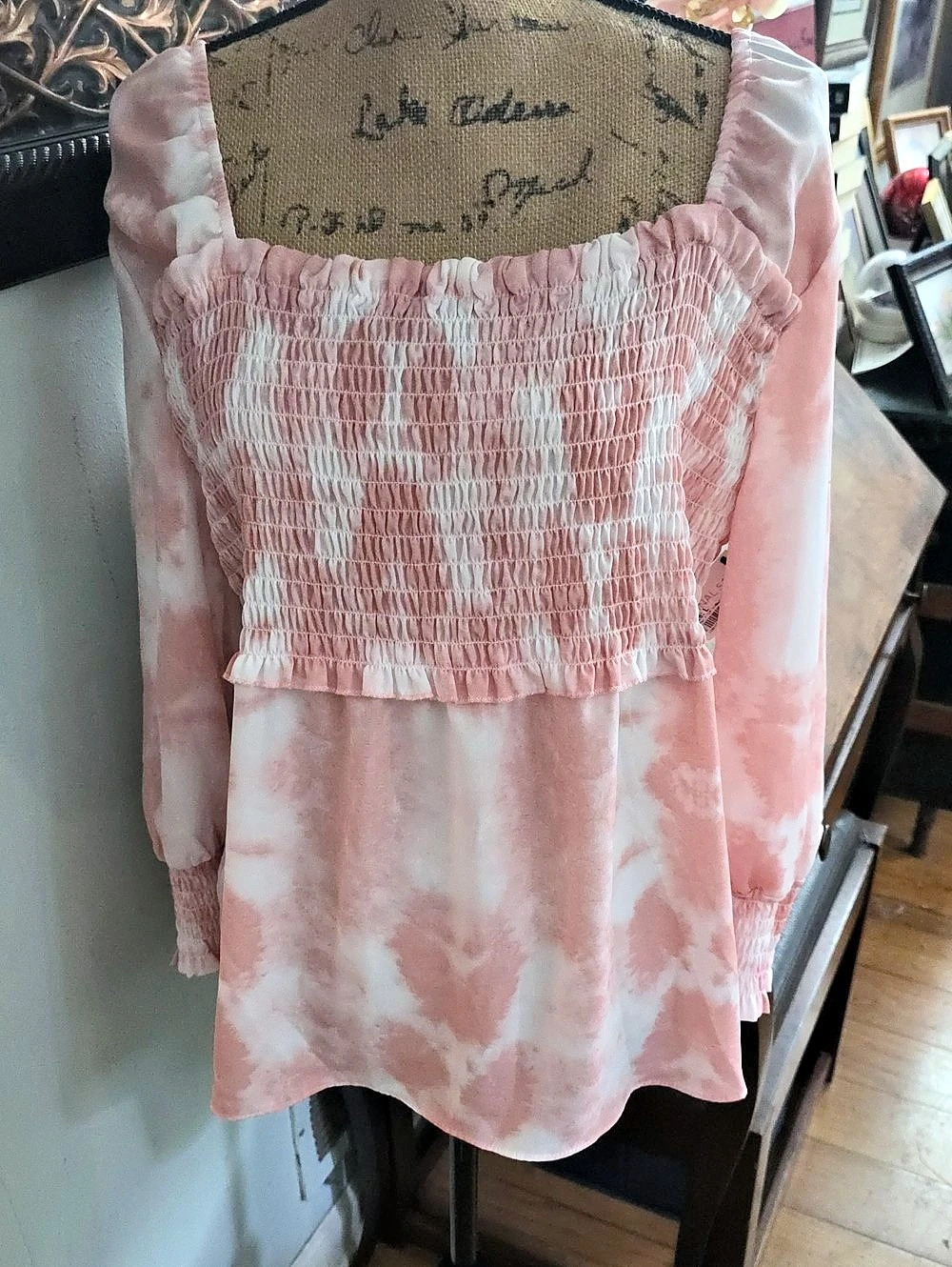 Pink & White 35Smocked Blouse